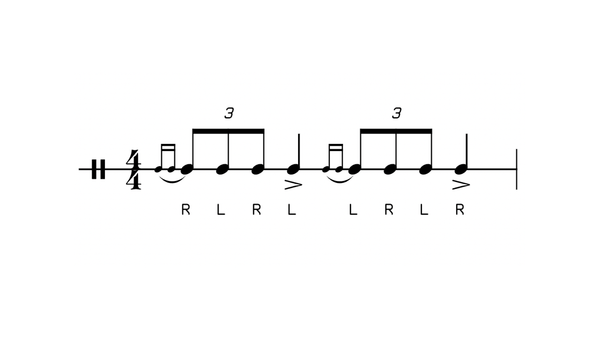 Single Ratamacue drum rudiment notation